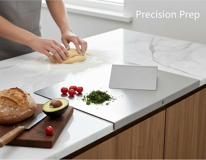 Stainless Steel Cutting Board with Lip | Small size | With Free Dough Cutter for Kitchen Needs | Countertop Metal Baking Board | Meat Chopping | Dishwasher Safe, 15.74 | Valentines gift