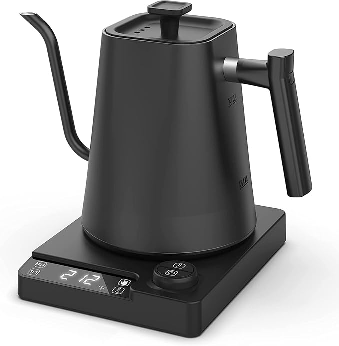 Electric Gooseneck Kettle, ±1℉ Temperature Control, for Pour Over Coffee and Tea, 304 Stainless Steel Inner, BPA-Free, Quick Heating Electric Kettles for Boiling Water, 1L Black