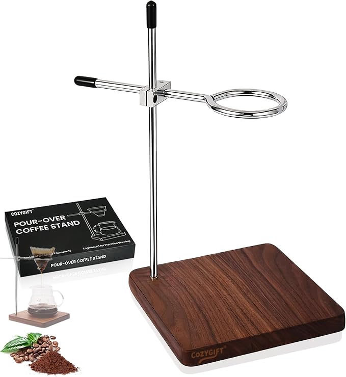 Pour Over Coffee Stand with American Black Walnut Base, Adjustable Coffee Dripper Stand, Wooden Brewing Station, Cone Holder, Elegant Gift for Brew Enthusiasts, Home Barista & Kitchen Décor