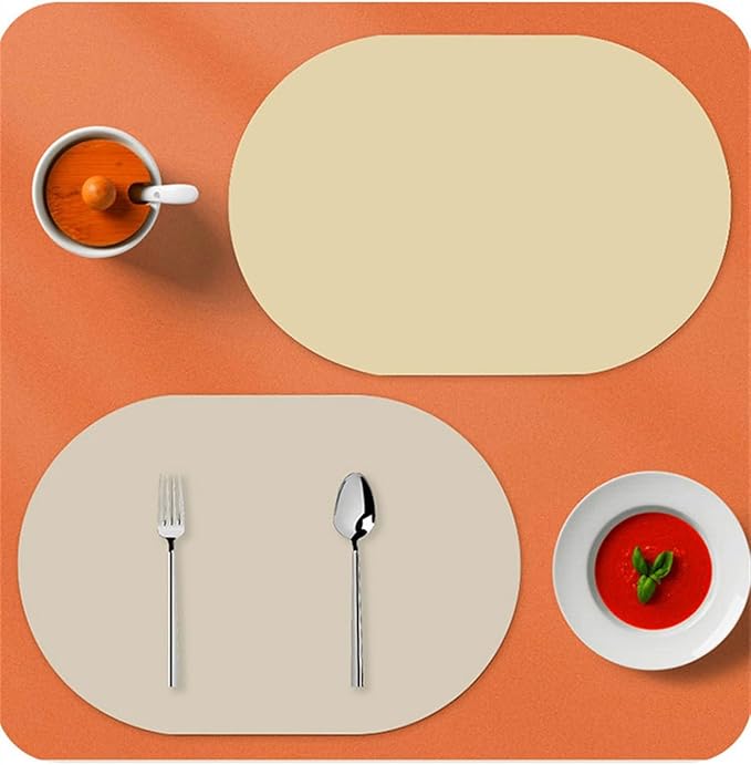 Leather Placemat Oval Oil-Proof Table Mat Home Dining Kitchen Table Placemat Design Dining Waterproof Heat Home Decor(Gray)