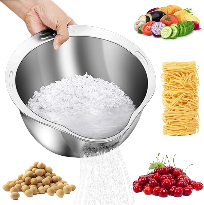 Upgrade Your Kitchen With This Modern Design 304 Stainless Steel Rice Colander – Fine Mesh Strainer, Durable, Rust-Resistant, Ideal for Washing and Draining Rice, Vegetables, Fruits and More