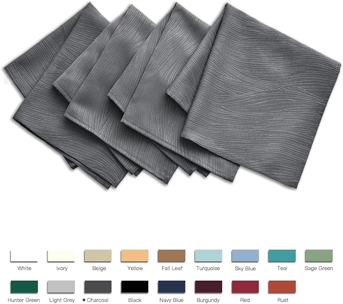 maxmill Jacquard Cloth Napkins 20 x 20 Inch Swirl Pattern 4 Packs Charcoal Solid Washable Polyester Comfortable for Family Dinners Weddings Parties and Banquets
