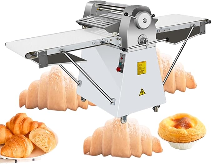 INTBUYING Electric Dough Sheeter Machine 20x80.9'' Belt Reversible Puff Pastry Roller Sheeter Croissant Bread Dough Flatten Presser Stainless Steel Danish Maker Folding Sheeter for Bakery 220V/60HZ