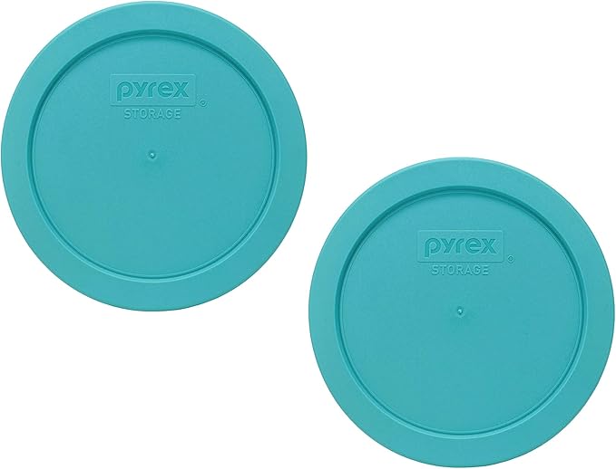 Pyrex 7201-PC Turquoise Round 4-Cup Plastic Food Storage Lid - Original Genuine Pyrex Lids -Made in the USA - 2 Pack