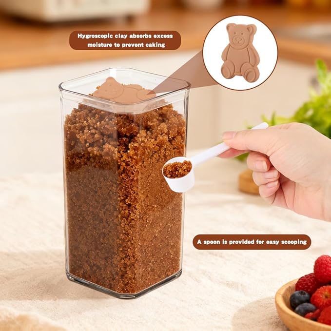 Brown Sugar Container 2Qt/2200ml, Moisture-Proof Kitchen & Pantry Brown Sugar Keeper Container Airtight Saver Storage for Flour, Baking Supplies, Coffee with Locking Lid(clear,Size:2Qt)