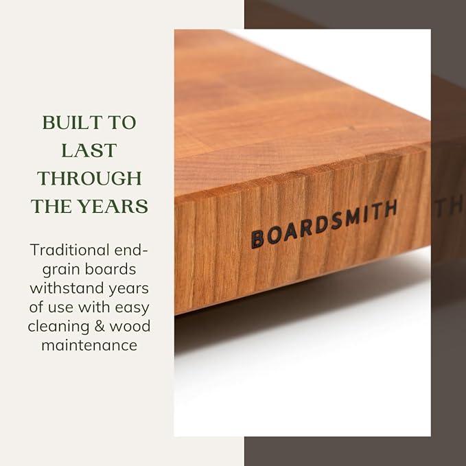 The Boardsmith Maple End Grain Cutting Board - Premium, Hand Crafted End Grain Wood Cutting Board for Kitchen - Butcher Block - Handmade Cutting Board (Medium)