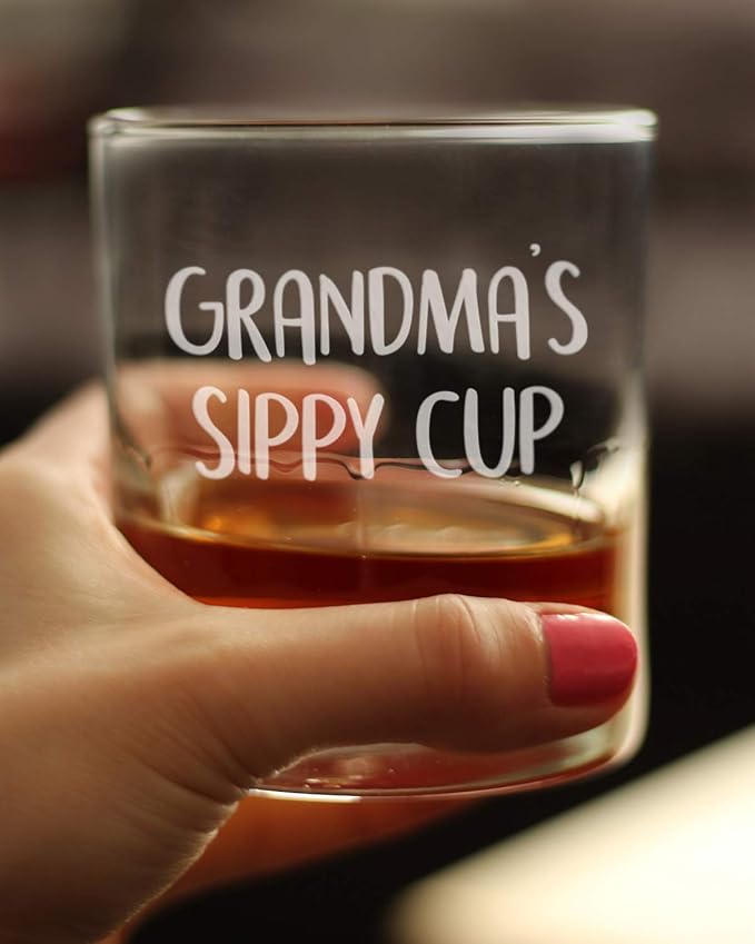 Grandma's Sippy Cup - Unique Whiskey Rocks Glass for Grandmothers - Fun Grandparents Themed Gifts - 10.25 Oz