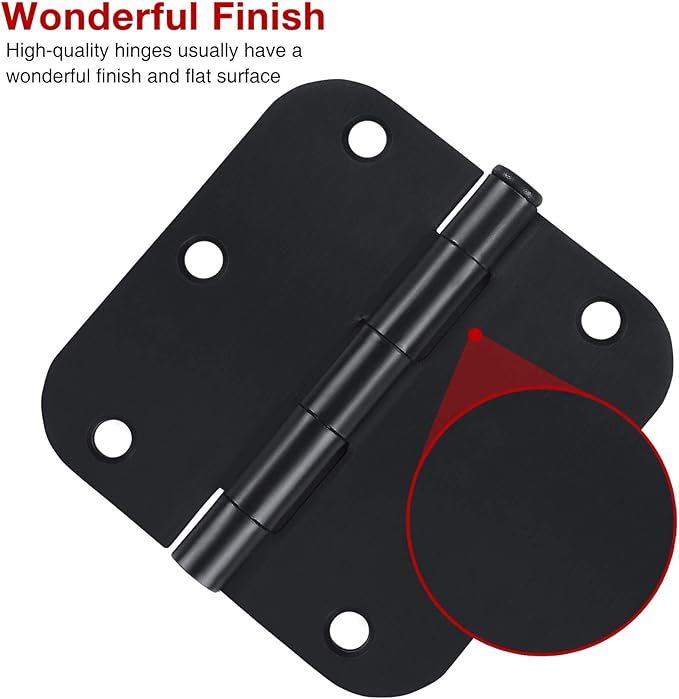 TDCHINGES 36 Pack Rounded Matte Black Door Hinges 3.5 Inch 5/8" Radius Interior 3 1/2 Inch Door Hinge Flat Iron Bifold Easy Installation Hinges for Doors 3 ½" Hardware Controls