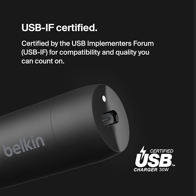 Belkin Boost↑Charge™ 30W Fast Car Charger, Compact Design w/USB-C Power Delivery Port, USB-C to Lightning Cable Included, Universal Compatibility for iPhone 14 Series, iPad, and More - Black