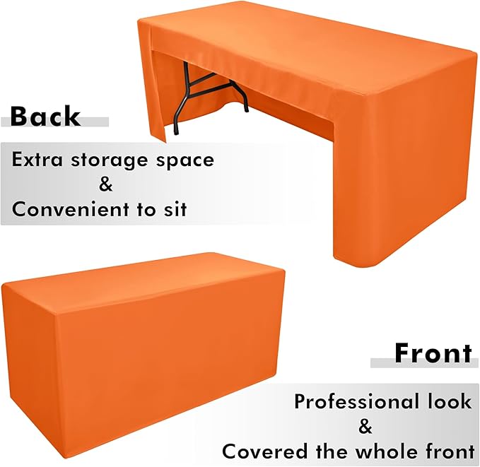 Nasitos 2 Pack Orange Tablecloth Rectangle Fitted for 4 Foot-Open Back Valentines Tablecloth Fabric Washable and Wrinkle Resistant Table Cover for Trade Show, Parties, Banquet, Buffet, Baby Shower