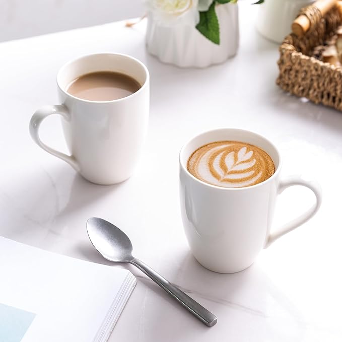 GBhome 12 oz Coffee Mugs Set of 6, Off White Mugs with Large Handle for Man, Woman, Dad, Mom, Light Weight Coffee Mugs for Latte/Cappuccino/Cocoa/Milk, Dishwasher & Microwave Safe