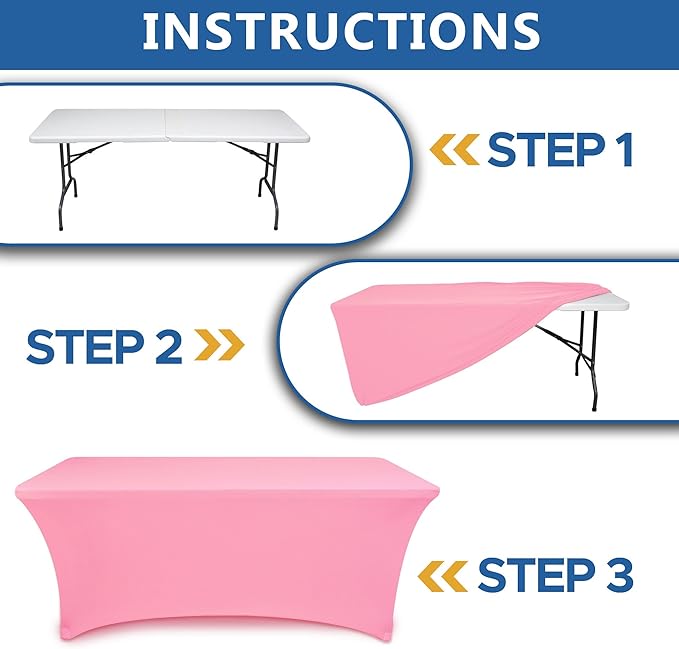 Spandex Table Cloths for 8 Foot Rectangle Tables-6 Pack Fitted Stretch Pink Table Covers-Elastic Folding Tablecloths for Party, Vendor Booth Display, Banquet Buffet Event, Craft Trade Show