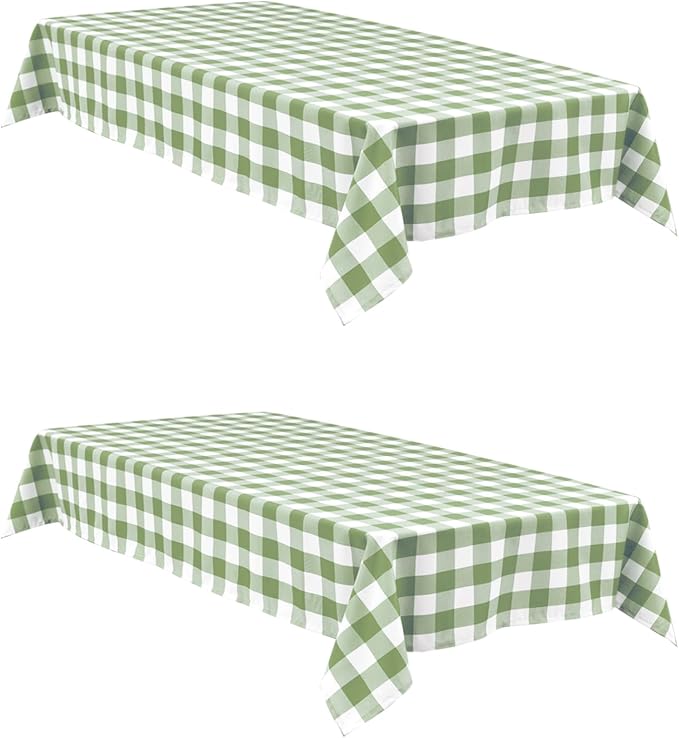 Hiasan Buffalo Plaid Tablecloth Waterproof 54 x 80 inch, 2 Pack - Sage Green and White Checkered Table Cloth Rectangle for Outdoor Picnic/Party/Dining