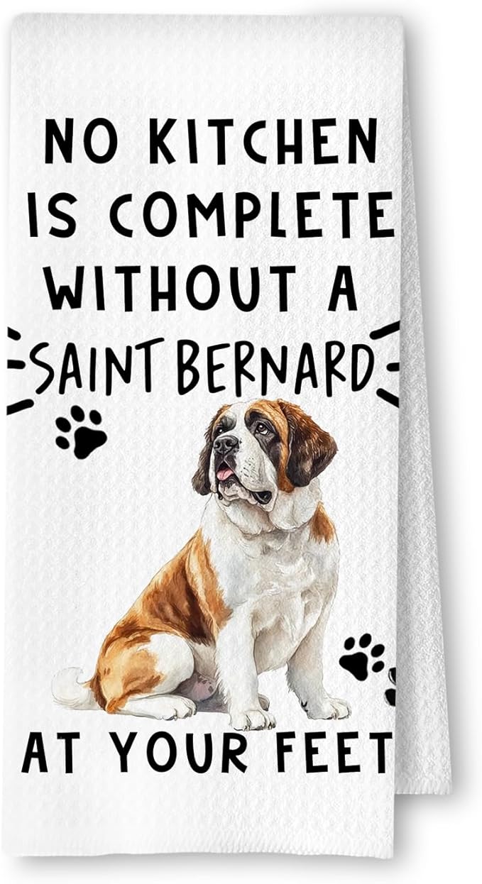 Saint Bernard Funny Dog Kitchen Towels for Women- Saint Bernard Waffle Weave Hand Towels,A Kitchen is Not Complete Without A Saint BernardDish Towel for Bathroom,Dog Lovers Gift,16×24 Inch