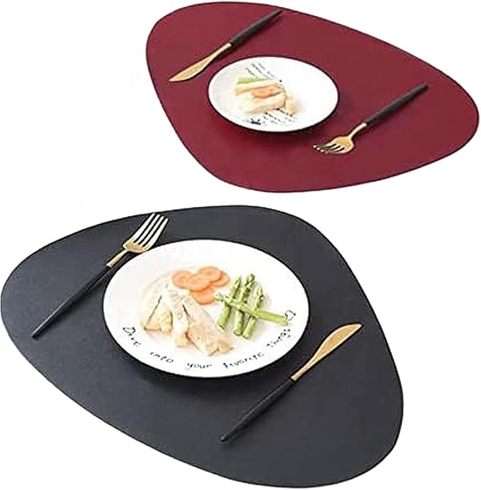 Faux Leather Placemats and Coasters Set of 4/8/12 Dual-Sided Round Place Mats for Kitchen Dining Coffee Oval Modern Table Mates(Grey Khaki,Set of 4)