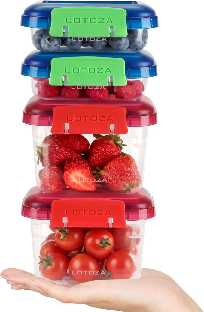 12oz 5oz Small Plastic Food Storage Containers with Lids Snap Lock Lunch Box Square Leakproof Snack Container Salad Fruit Jam Yogurt BPA Free Stackable Microwave Dishwasher Safe Sets 4 Pack