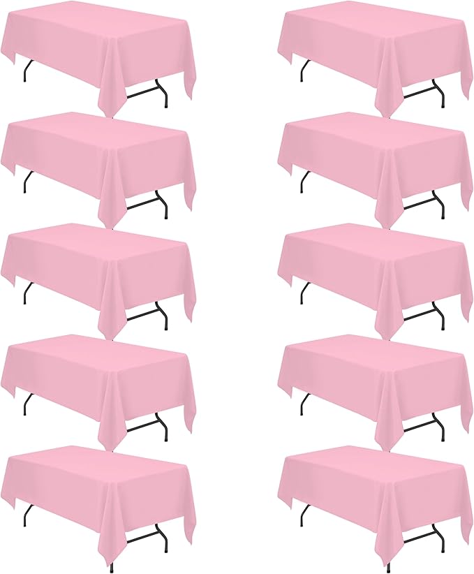 BRILLMAX 10 Pack Pink Tablecloths 60 x 102 Inch for 6ft Rectangle Tables - 150 GSM Polyester Fabric, 15" Standard Drop, Water, Stain & Wrinkle Resistant Cloth Cover for Wedding Banquet Dining Buffet