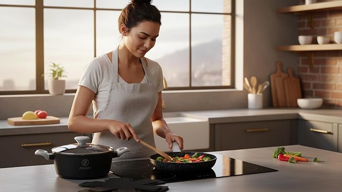 15-Piece Nonstick Cookware Set, Pots and Pans with Ceramic Coating, PFOA Free, Induction Ready with Stay-Cool Handles, Dishwasher Safe, Works with All Stovetops, Black/Grey Speckle