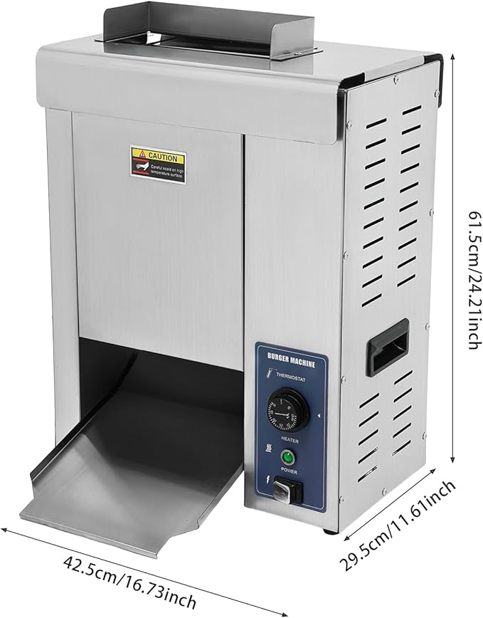 Commercial Burger Buns Toaster,2000W Electric Vertical Burger Bread Baking Machine with 6 Adjustable Thick Settings,Hamburger Maker with Overheating Protection for Restaurants Bakery Cafeteria Diner