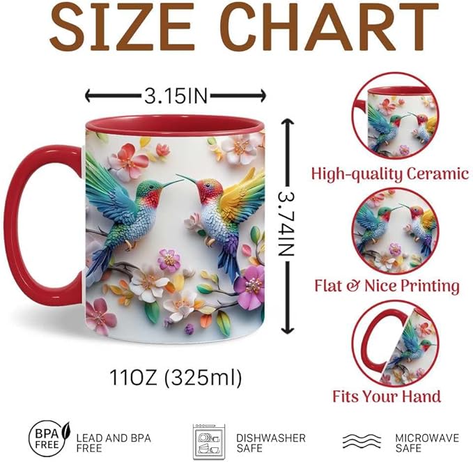 Couple Hummingbird Christmas Coffee Mugs - Hummingbird Christmas Mugs for Women Men Dad Mom Kids Adults - Birthday Xmas Gifts for Friends Coworkers Bird Lovers - 11oz Printed Ceramic Coffee Cups