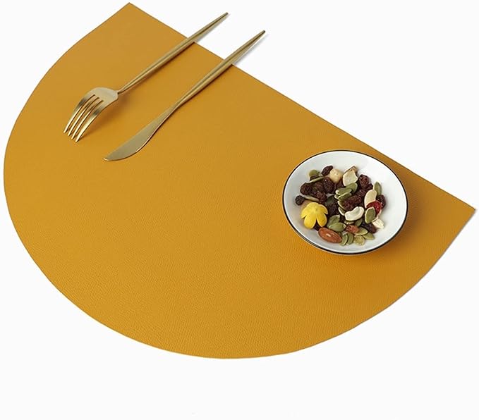 PU Leather Tableware Pad Waterproof Heat Insulation Non-Slip Placemats Soft Khaki Black Brown Washable Bowl Coaster(HR Green,42X28CM_4PCS Set)