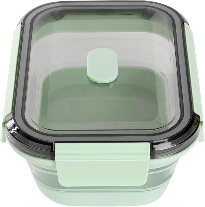 Restaurantware-Fresh Hero 27.2 Ounce Storage Containers, 25 Durable Airtight Food Containers - Microwavable, Freezable, Green Plastic Collapsible Container, Dishwashable, With Vented Lids