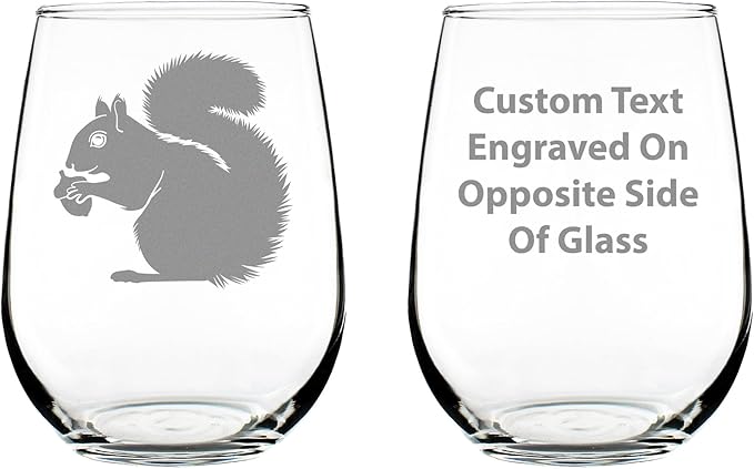 Custom Squirrel Personalized Stemless Wine Glass - Squirrel Gifts and Decor with Squirrels - Large 17 Oz Glasses - Customized Wine Glass Gift