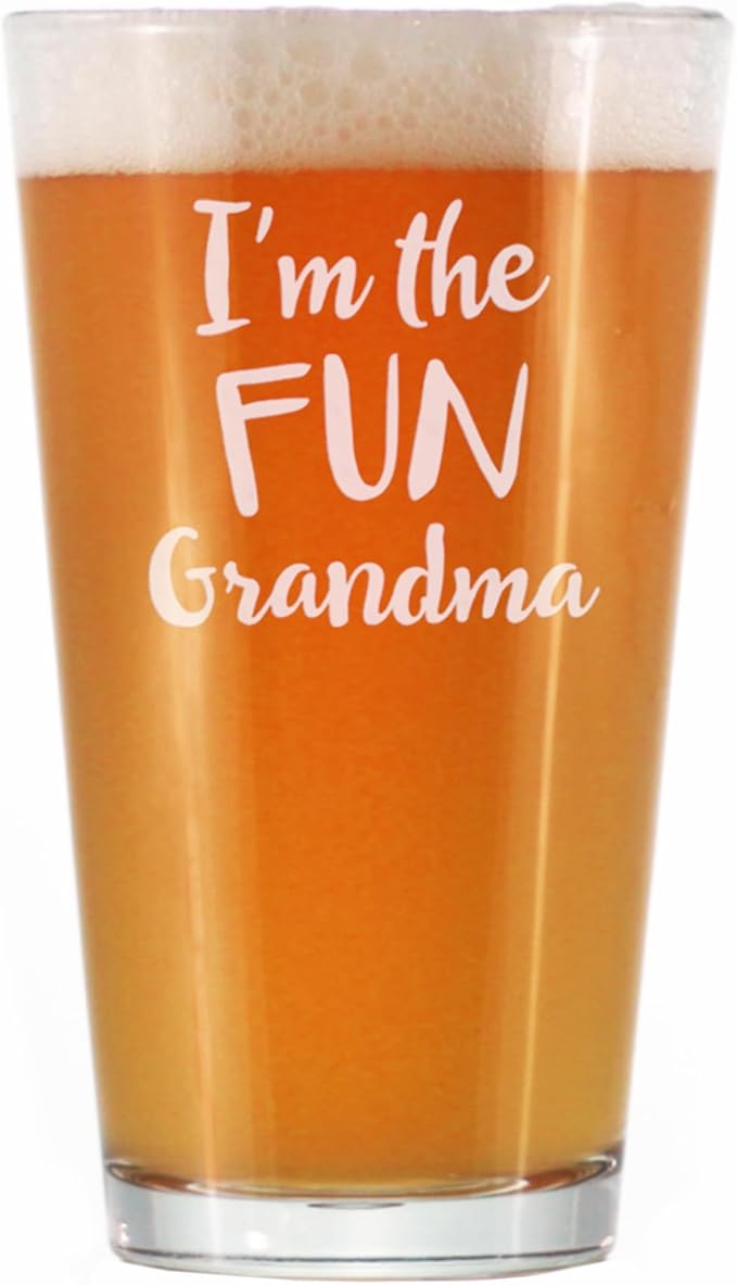 Bevvee Fun Grandma - Pint Glass for Beer - Funny Gift for Grandmothers - Cute Engraved Glasses for Grandparents - 16 oz