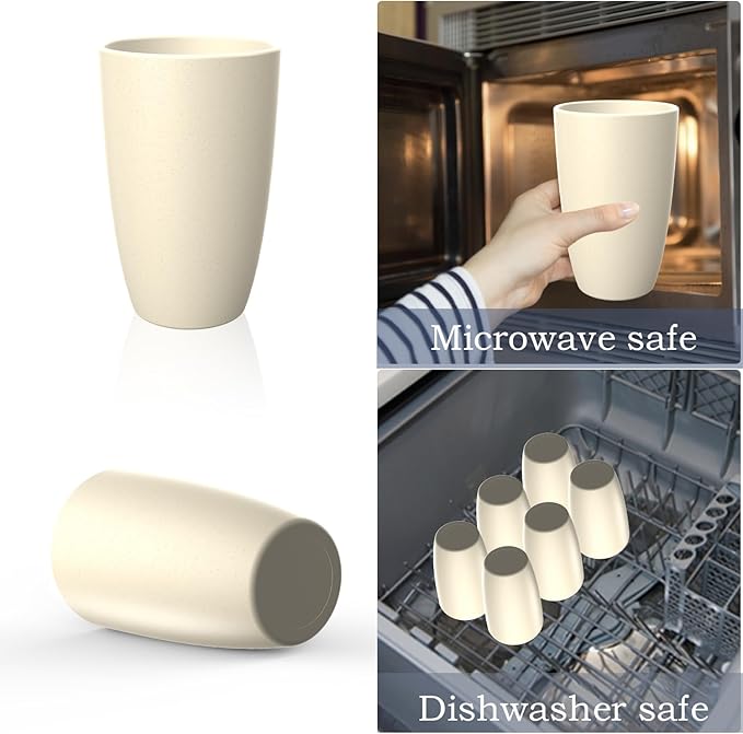 Homienly Wheat Straw Cups - Unbreakable Cups Set of 6,20 oz Dishwasher & Microwave Safe Drinking Glasses for Everyday Use-Beige