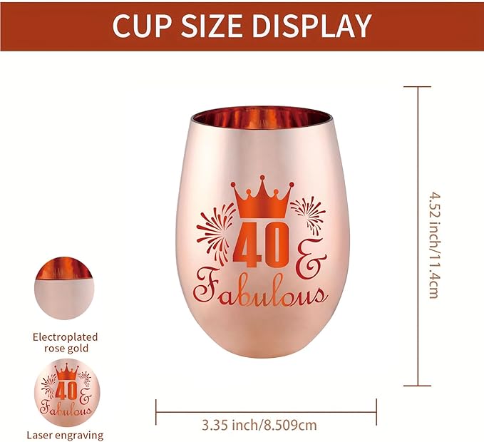 40 and Fabulous Wine Glass Gift - 40th Birthday Gifts for Women - 40 Year Old Birthday Decorations