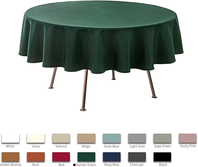 maxmill Round Linen Looking Textured Tablecloth Spill-Proof Wrinkle Free Soft Christmas Table Cloth for Circular Table Cover, for Dining Room Banquet Parties Holiday Dinner, 70 Inch Hunter Green
