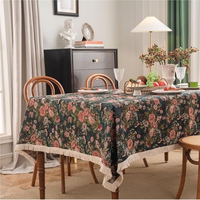 Rectangular Tablecloth Retro Tablecloth Hand-Painted Jacquard Flower Thickened Dining Table Coffee Table Cover Cloth Table Mat Tablecloth Suitable for Restaurant Camping(Style9,140 * 180cm)