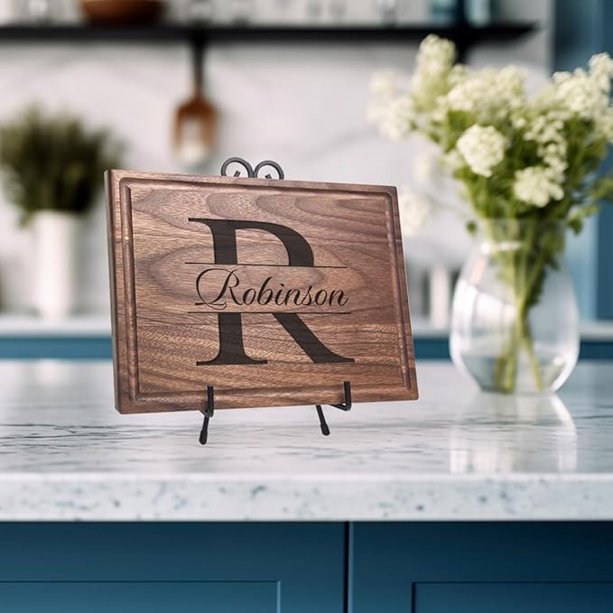 Personalized Cutting Board, Custom Wedding, Anniversary or Housewarming Realtor Closing Gift Idea, Wood Engraved Charcuterie, for Friends and Family, Monogram Initial Design 004