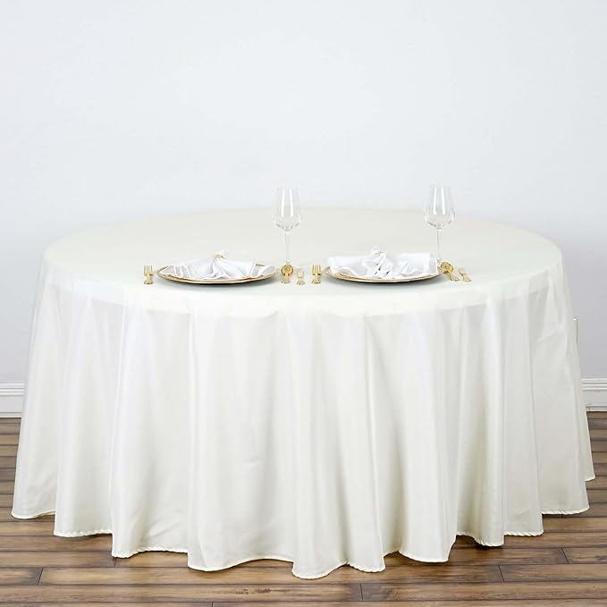 Efavormart 120" Wholesale Round Tablecloth Polyester Round Table Linens for Wedding Party Banquet Restaurant - Ivory