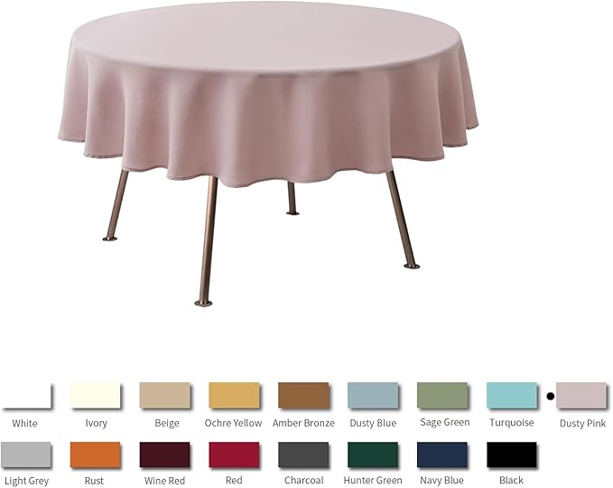 maxmill Round Textured Tablecloth Spill-Proof Wrinkle Free Soft Jacquard Table Cloth for Circular Table Cover, for Dining Room Buffet Banquet Parties Holiday Dinner, 70 Inch Dusty Pink