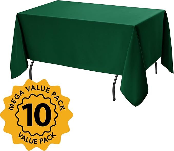 10-Pack Hunter Green Tablecloths for Rectangle Tables, 70 x 120 Inches, Stain-Resistant Polyester Fabric for 6 Foot Tables - Washable Table Covers for Weddings, Birthday Parties, Events