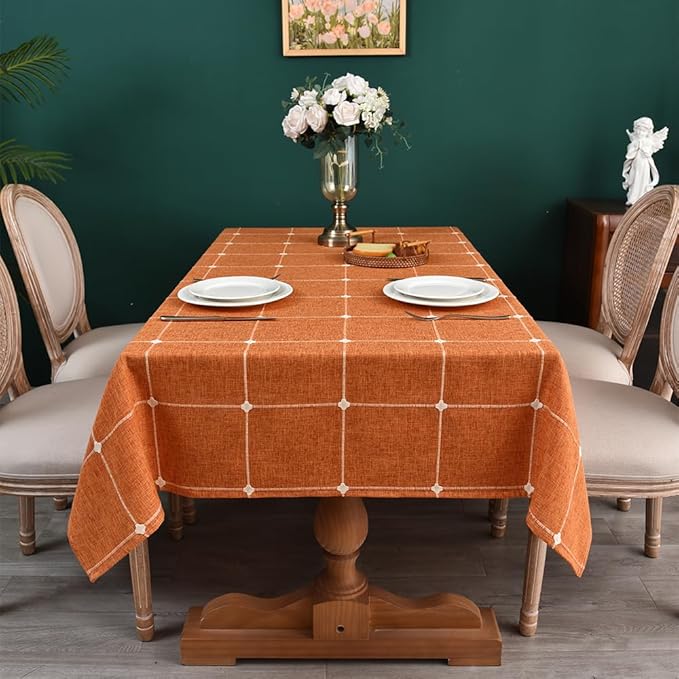 Zobesta Linen Table Cloth Burnt Orange Linen Tablecloth for Rectangle Tables 70 x 53 Inch, Washable Farmhouse Soft Boho Tablecloth for Outdoor, Party, Holiday, Picnic, Dining