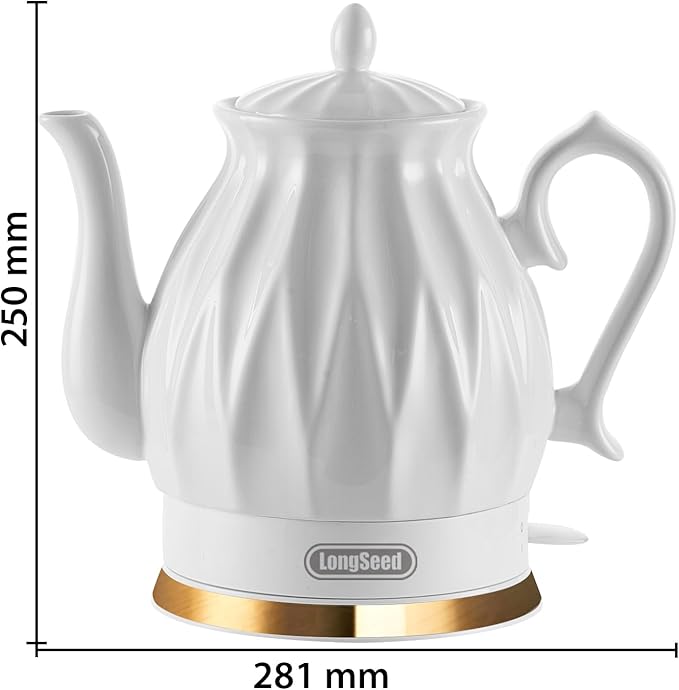 Ceramic Electric Kettle, 1.5L/1200W Boil Water Quickly and Easily with Boil-Dry Protection Auto Shut Off, Detachable Swivel Base, Diamond Cut Glazed