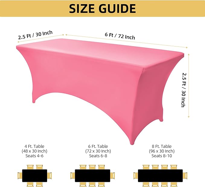 2-Pack 6ft Spandex Table Covers for Rectangle Standard Folding Tables - Wrinkle Resistant Stretch Tablecloths - Ultimate Fitted Table Protector for Parties, Trade Shows, Banquet