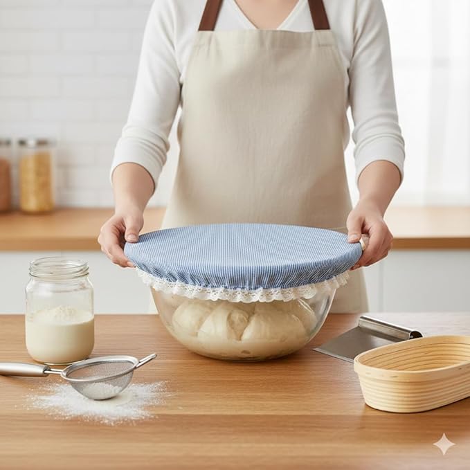 XIO&MIA Reusable Bowl Covers 5 Sizes – Stretch Fabric Bread Proofing Covers for Sourdough Fermentation & Food Storage – Eco-Friendly Kitchen Gift for Bakers, Christmas, Mother’s Day & Housewarming