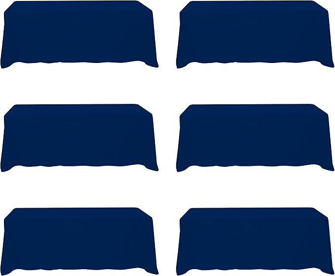 BRILLMAX 6 Pack Navy Blue Tablecloths 90 x 156 Inch for 8ft Rectangle Tables - 150 GSM Polyester Fabric, Floor Length Drop, Water, Stain & Wrinkle Resistant Cloth Cover for Wedding Reception Banquet