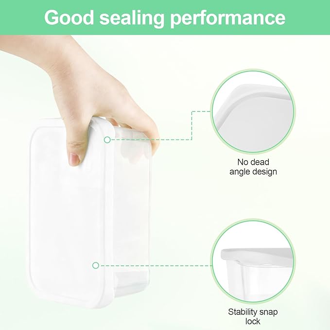 Quodac Food Storage Containers 4-Pack (4.7 Cup), Reusable Lunch Boxes With Leakproof White Silicone Lids, Microwave, Dishwasher & Freezer Safe Snack Containers, BPA-Free Plastic Containers