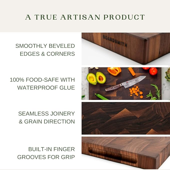 The Boardsmith Walnut Sidekick End Grain Cutting Board - Walnut Wood Cutting Board - 9" x 12" - Brown