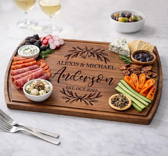 Personalized Cutting Board – Custom Engraved Wood Charcuterie Board – Unique Wedding & Engagement Gift for Couples – Anniversary, Housewarming & Real Estate Closing Gift for New Homeowners