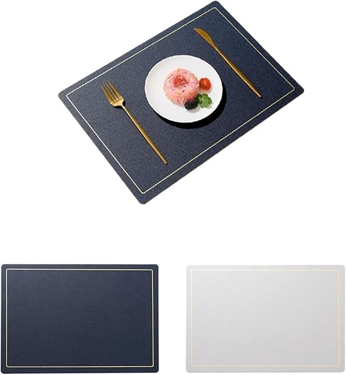 Rectangle PU Wipeable Washable Place Mats Heat for Indoor Outdoor Home Kitchen Restaurant Double-Sided Color(SG Navy Grey,1set)