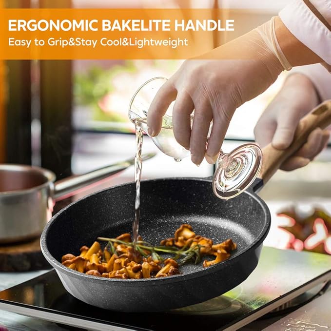 YIIFEEO Frying Pans Nonstick, Induction Frying Pan Set Granite Skillet Pans for Cooking Omelette Pan Cookware Set with Heat-Resistant Handle, Christmas Gift for Women (8" &9.5" &11")