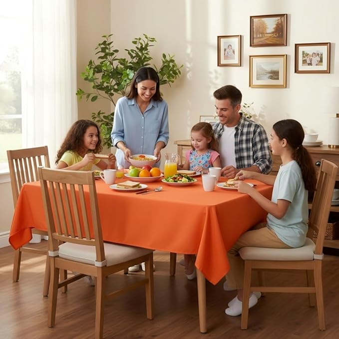 sancua Rectangle Tablecloth - 70 x 90 Inch - Stain and Wrinkle Resistant Washable Polyester Table Cloth, Decorative Fabric Table Cover for Dining Tables, Buffet Parties and Camping, Orange