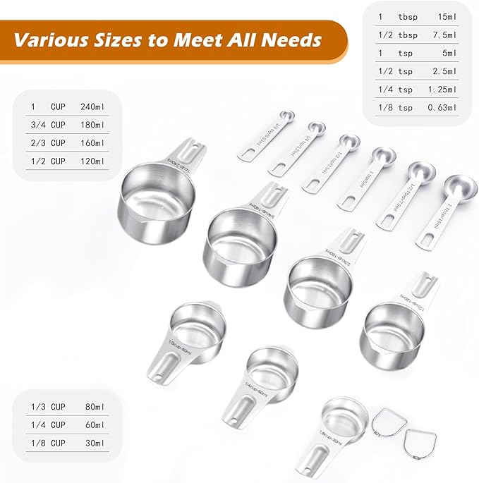 Personalized Stainless Steel Measuring Cups & Spoons Set, Custom Kitchen Tools with Wildflower & Name, Mothers's Day Gifts For Mom, for Cooking & Baking