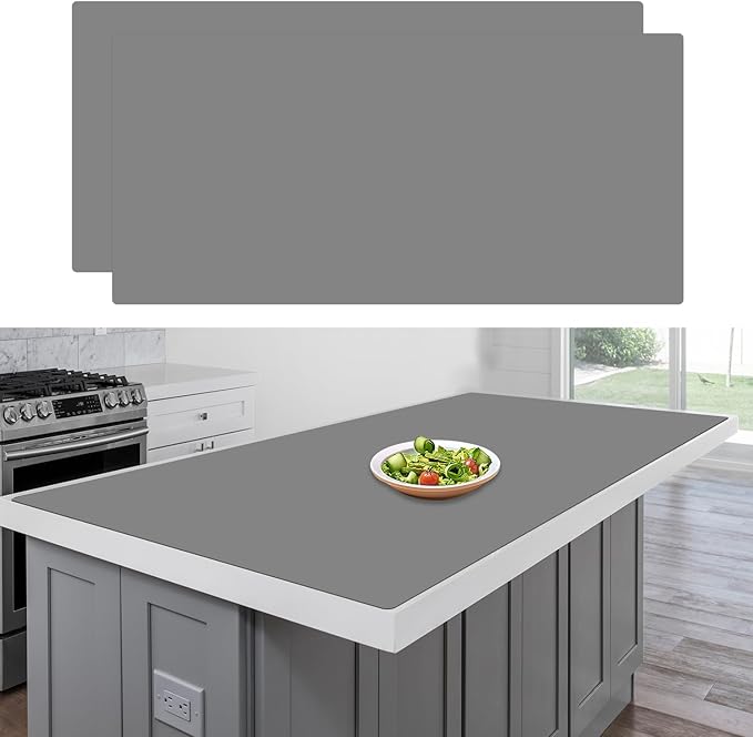 48"x24"(120cmx60cm) Large Silicone Mat for Kitchen Counter, Heat Resistant Non-Slip Countertop Protector, Waterproof Silicone Craft Mat for Kitchen Island(2Pack, Light Gray)