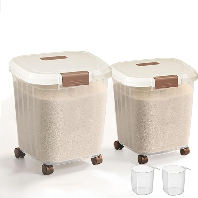 RUIAN 2Pcs Rice Storage Container 33Pound,55Pound Dog Food Storage Container with Wheels and Spoon(33bl&55bl)